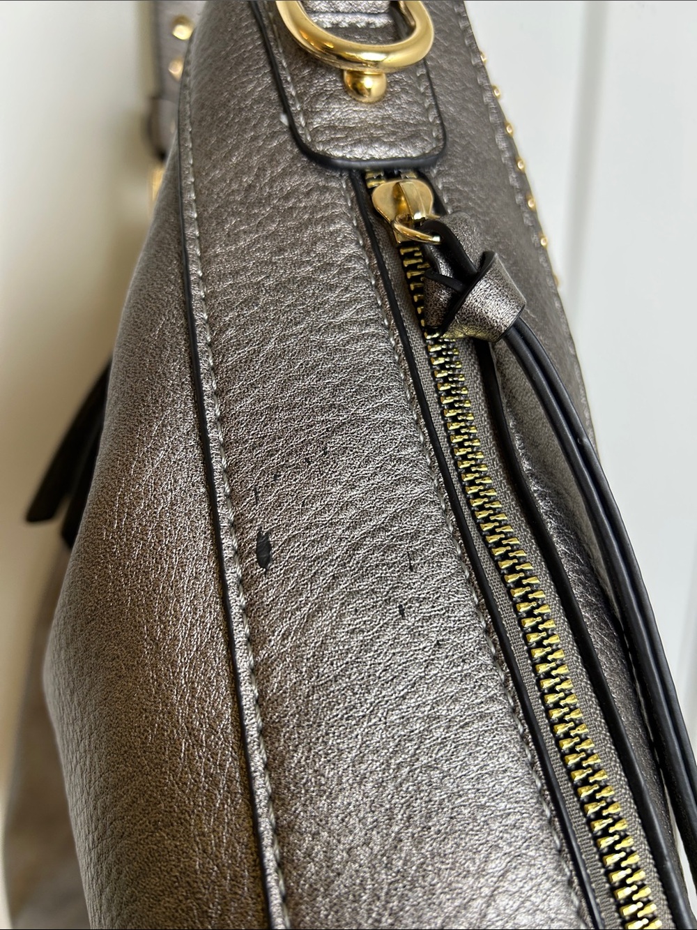 Montana West Studded Metallic Pewter Silver Hobo Shoulder Bag - Picture 14 of 15
